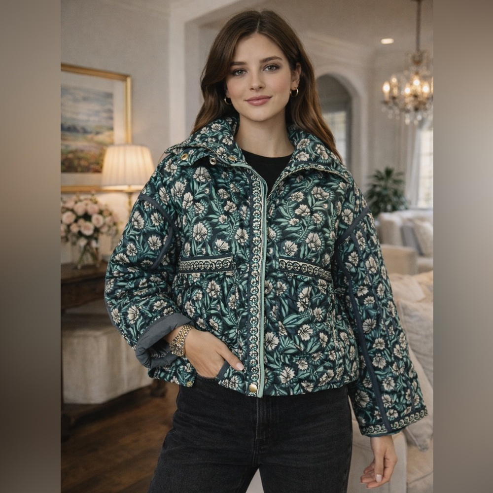 Omika Karima Jacket Margo Brook Quilted XS NWT $398‎ Floral Teal